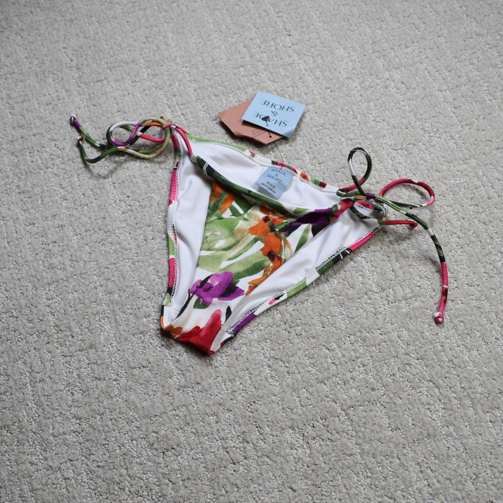 Shade & Shore Floral Side Tie Bikini Bottom XS Multicolor Cheeky Swimwear